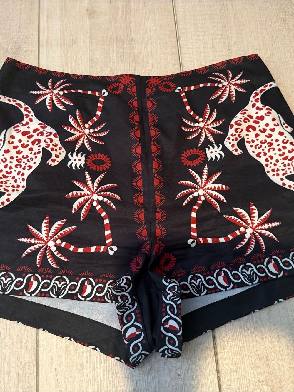 SHEIN Black Red and White Printed High-Waist Shorts